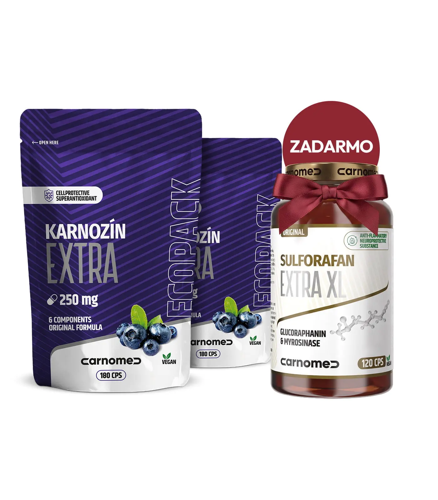 2x Karnozín EXTRA ECOPACK 250mg 180 cps + Sulforafan EXTRA 120 cps ZDARMA