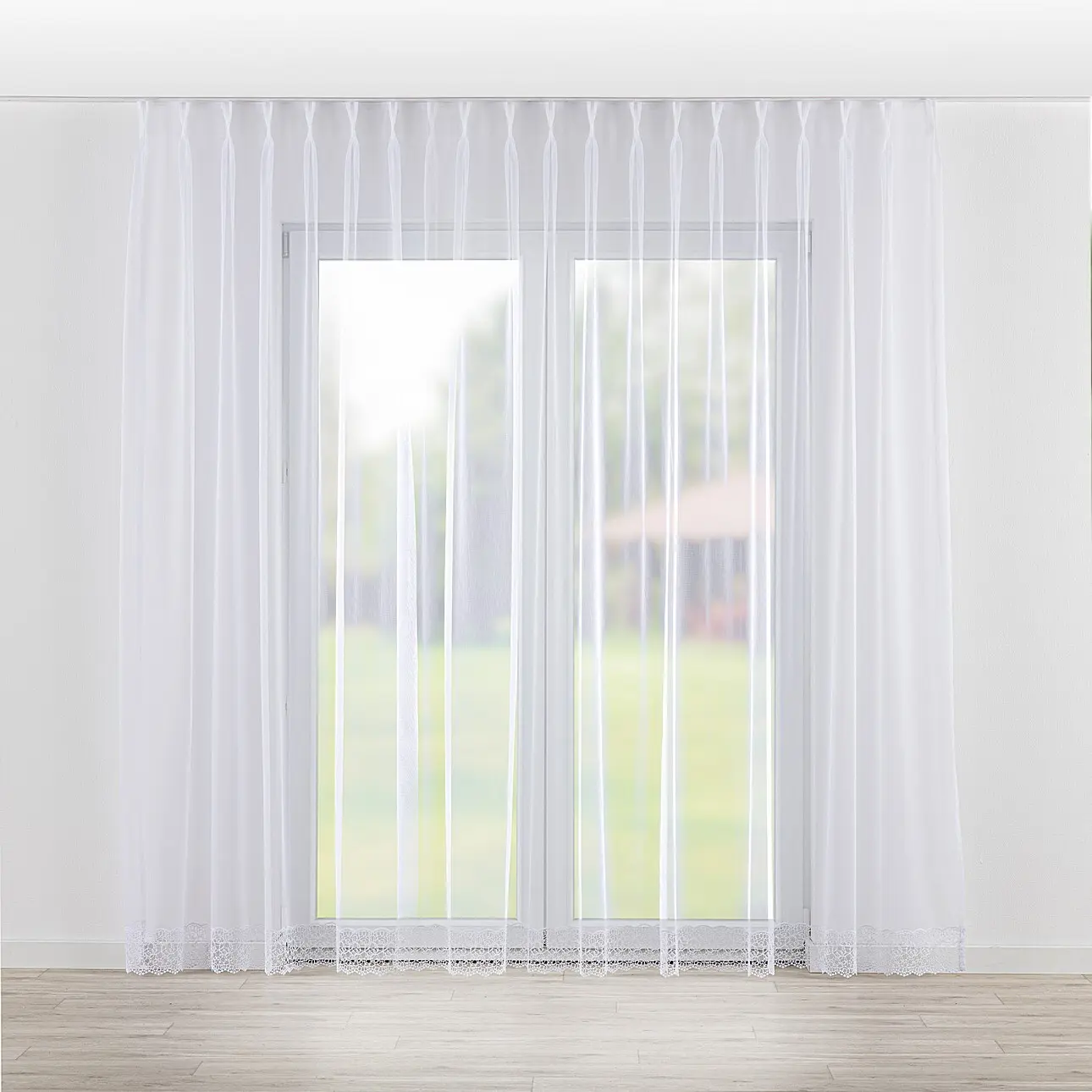 Dekoria Záclona na dvojitých hačcích flex, bílá se vzorem, Voile - Voál, 186-50
