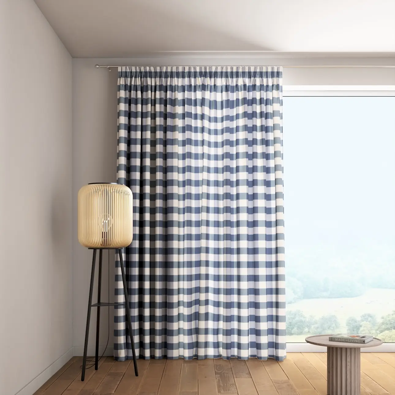 Dekoria Závěs s řasící páskou, tmavě modrá kostka velká, Quadro, 136-03