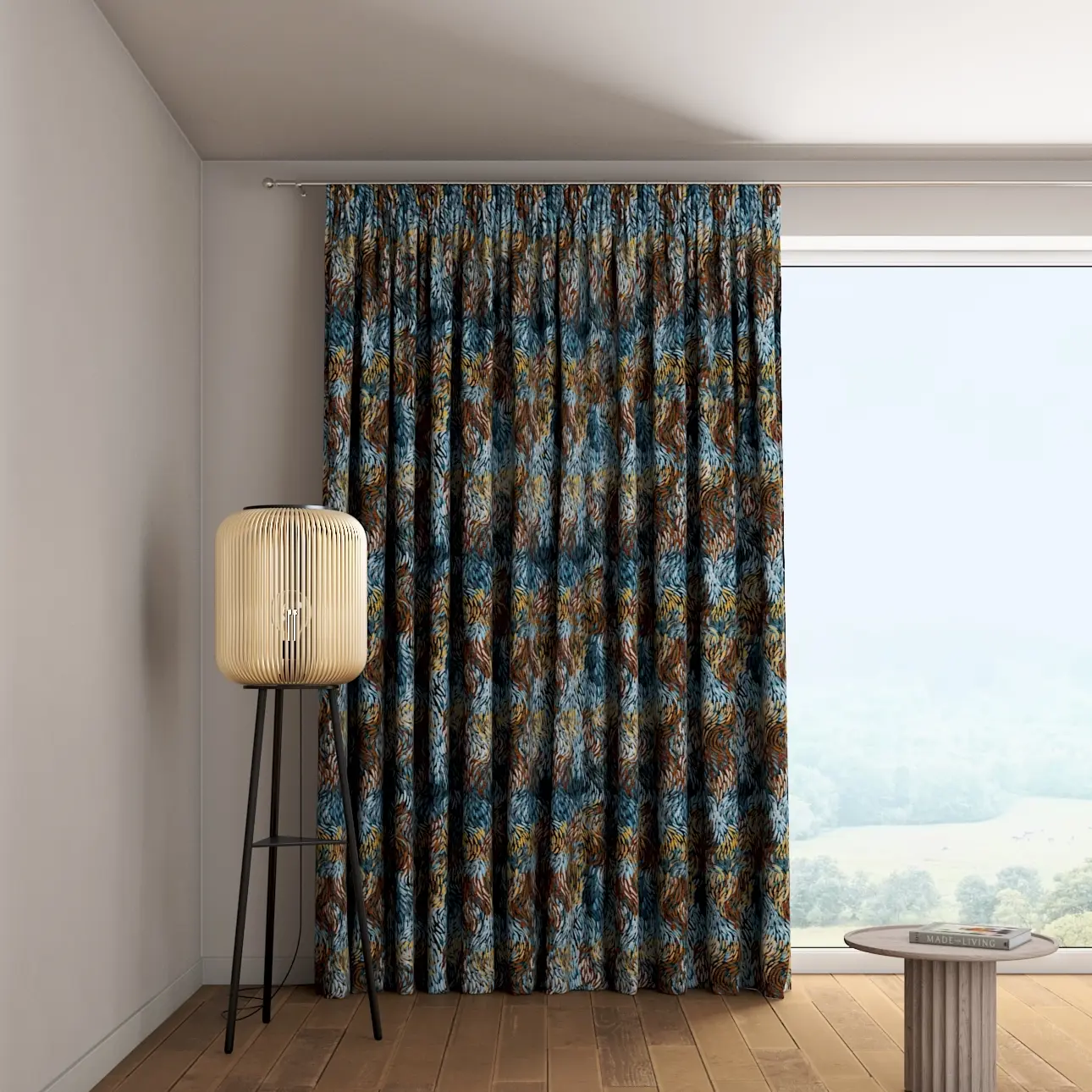 Dekoria Závěs s řasící páskou, modro-oranžová, Intenso Premium, 144-37