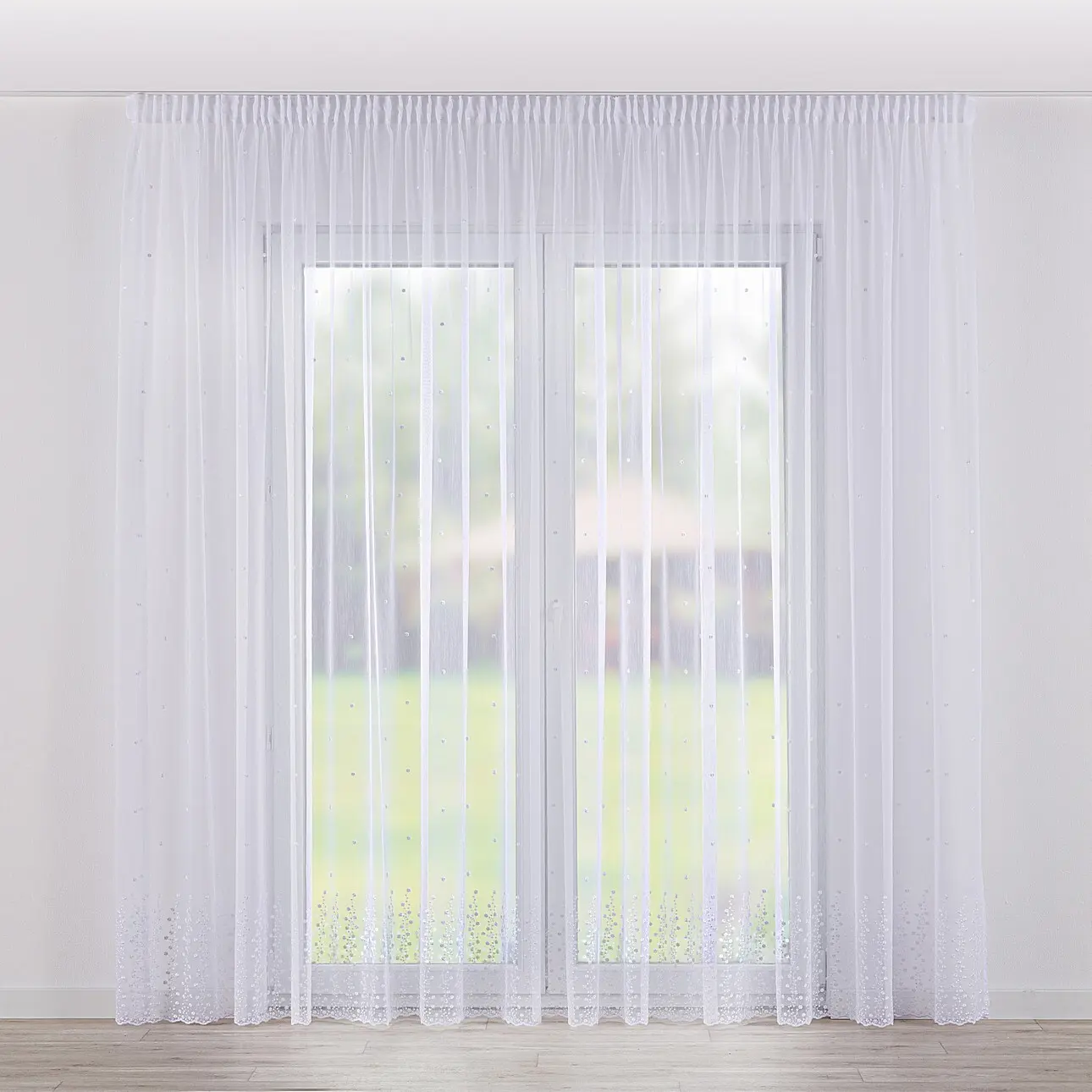 Dekoria Záclona voálová jednoduchá s řasící páskou, bílá se vzorem, Voile - Voál, 186-52