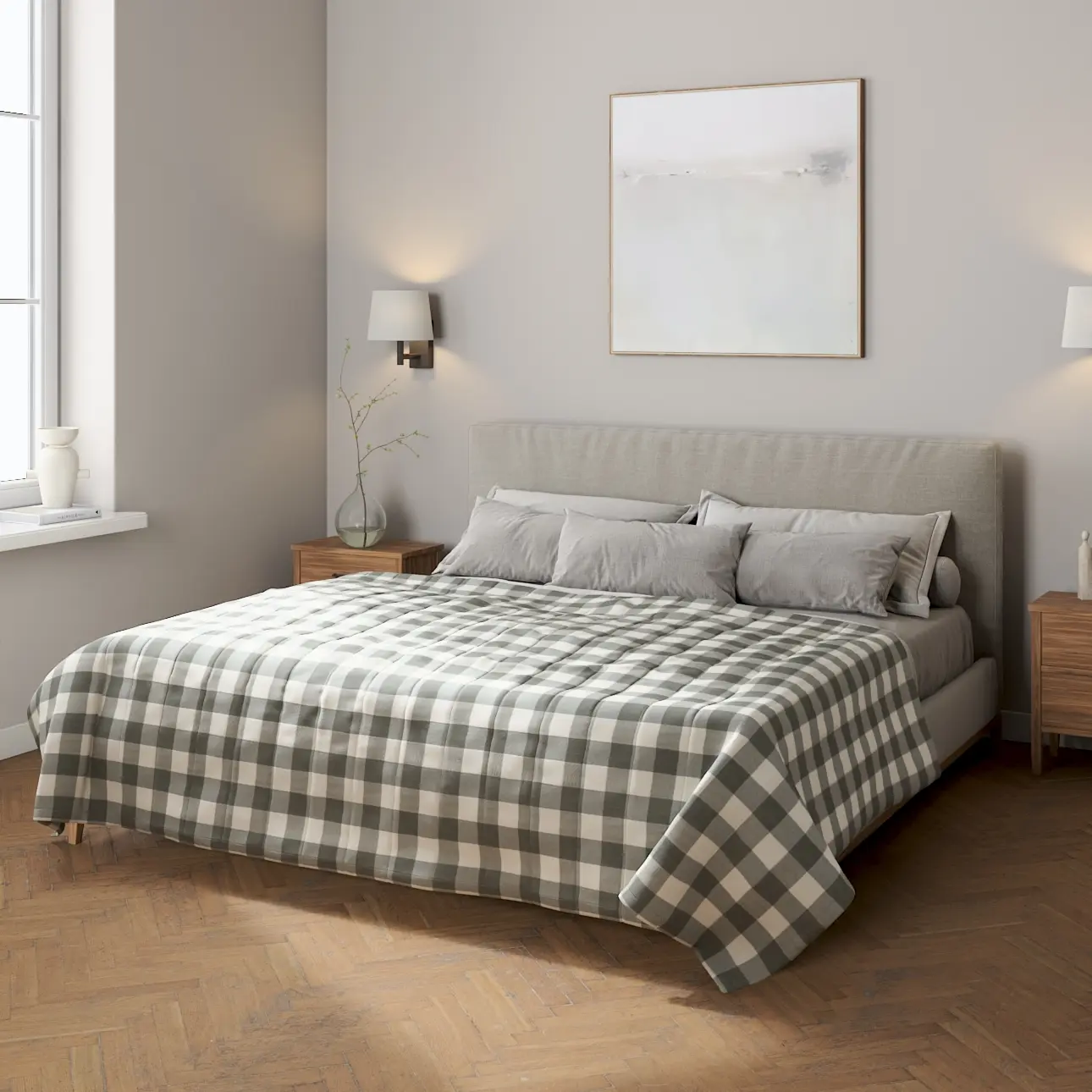 Dekoria Přehoz s podélným prošitím, šedá kostka velká, Quadro, 136-13