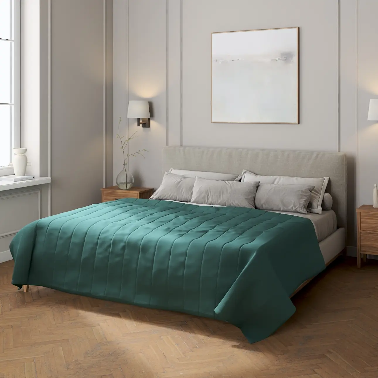 Dekoria Přehoz s podélným prošitím, tlumená smaragdová, Linen, 159-09