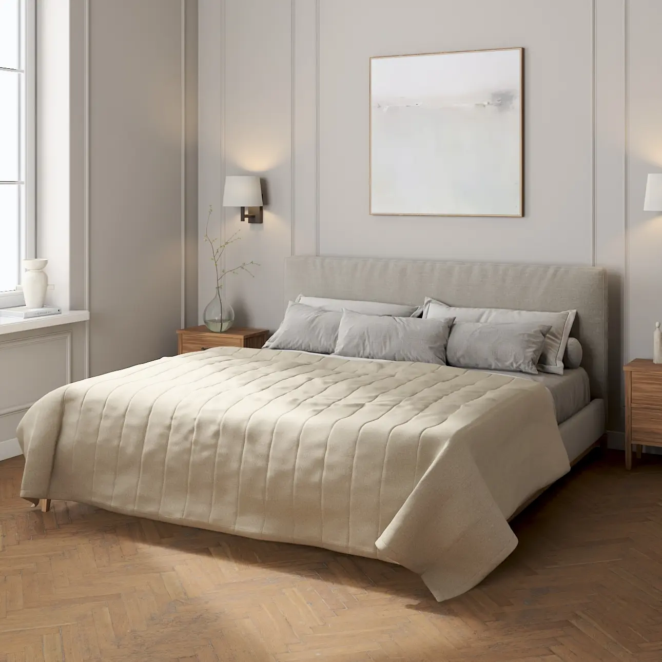 Dekoria Přehoz s podélným prošitím, šedobežová, Amsterdam, 704-52