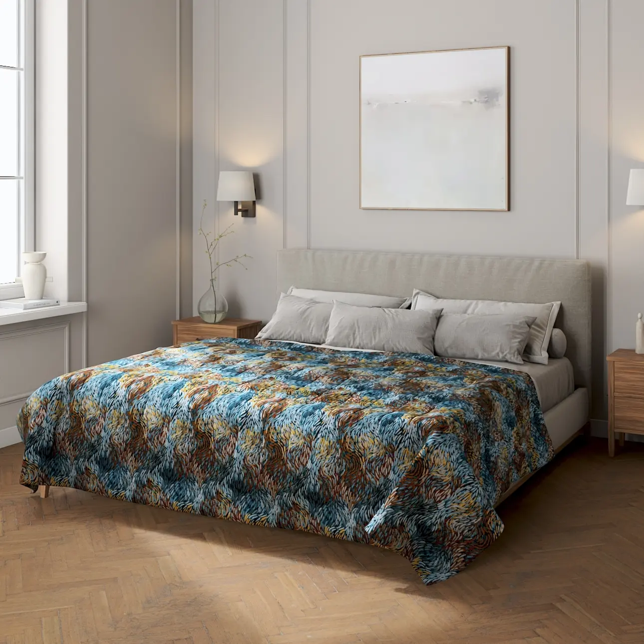 Dekoria Přehoz s podélným prošitím, modro-oranžová, Intenso Premium, 144-37