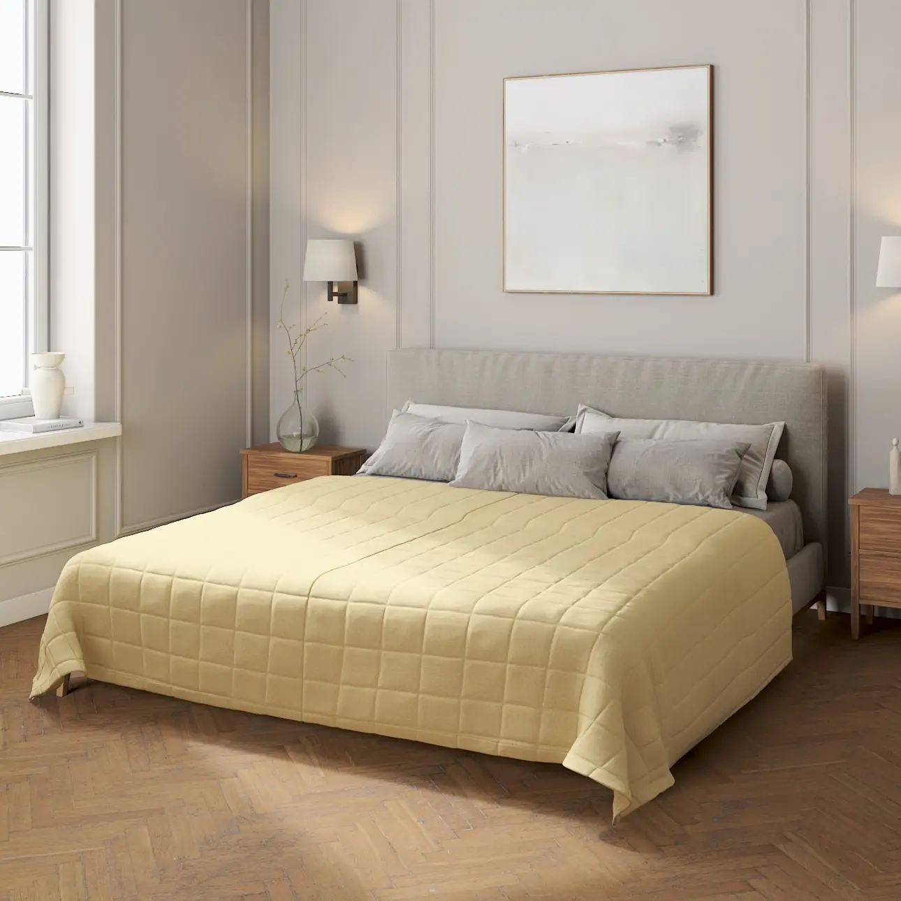 Dekoria Přehoz s prošitím do čtverců, krémová, Living Plus, 161-39