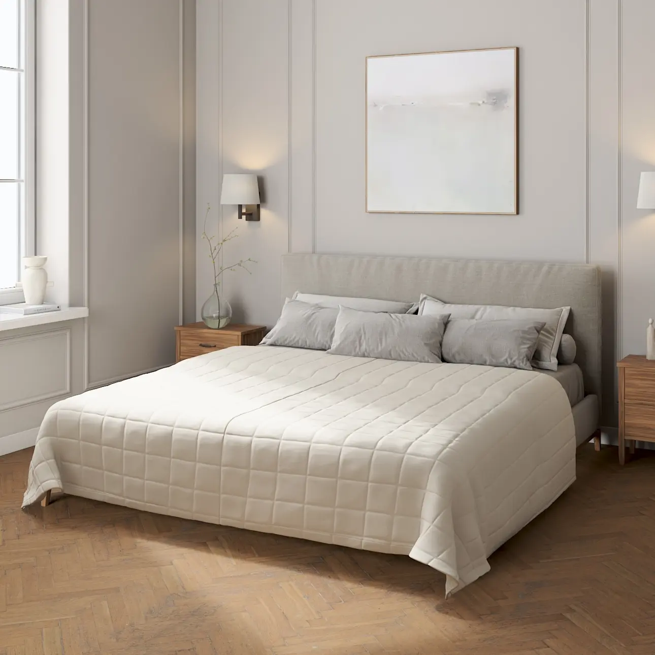 Dekoria Přehoz s prošitím do čtverců, stříbrošedá, Cotton Panama, 702-45