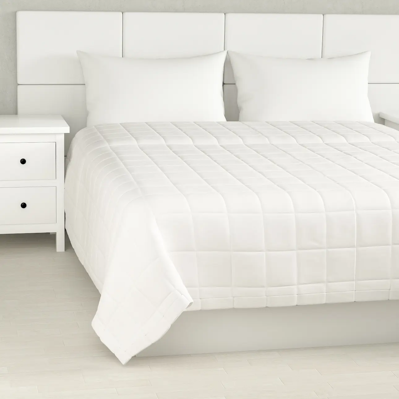 Dekoria Přehoz s prošitím do čtverců, sněhová bílá, Cotton Panama, 702-49