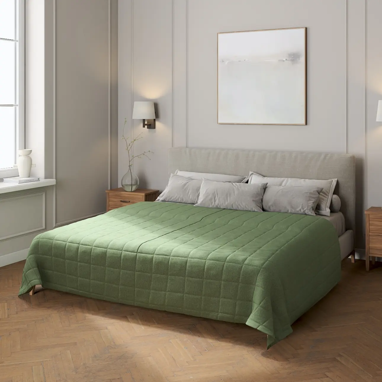 Dekoria Přehoz s prošitím do čtverců, zelený melanž, Amsterdam, 704-44