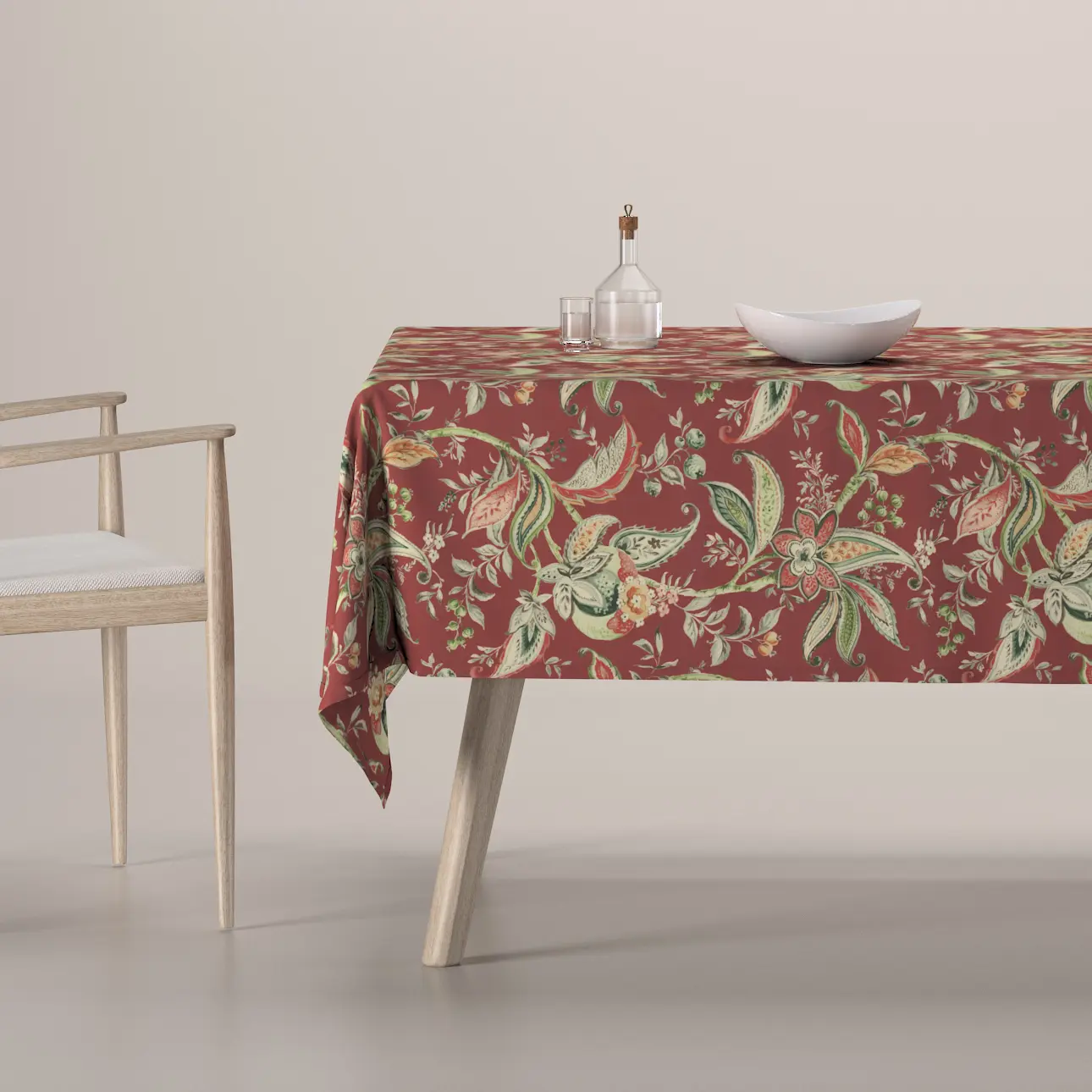 Dekoria Ubrus obdélníkový, rostlinné a květové vzory na cihlově červeném podkladu, Gardenia, 142-12