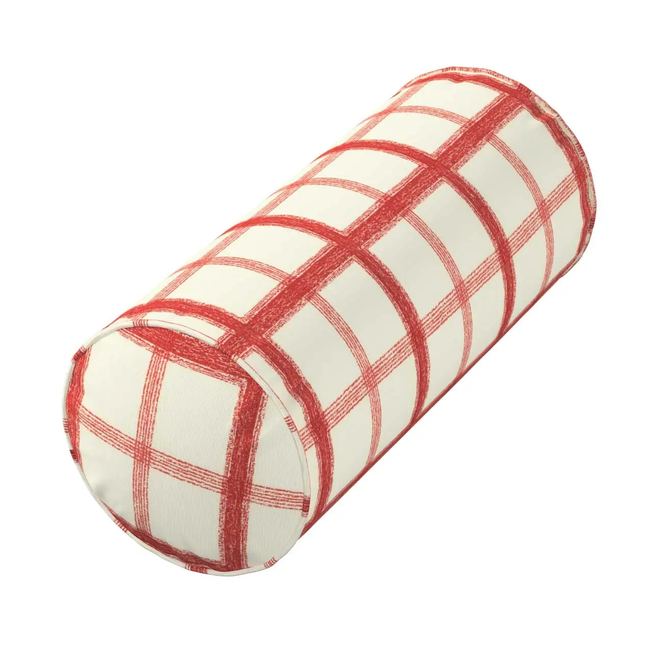 Dekoria Potah na válec IKEA Ektorp, režný podklad,červená mřížka, válec Ektorp  průměr 15cm, délka 35cm, Avinon, 131-15