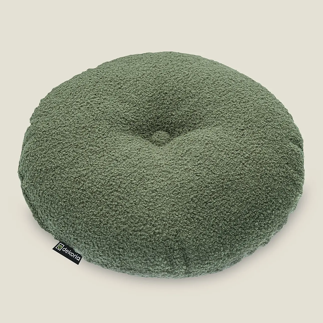 Dekoria Sametový polštář s knoflíkem, zelená, ⌀37 cm, Boucle Teddy, 702-85