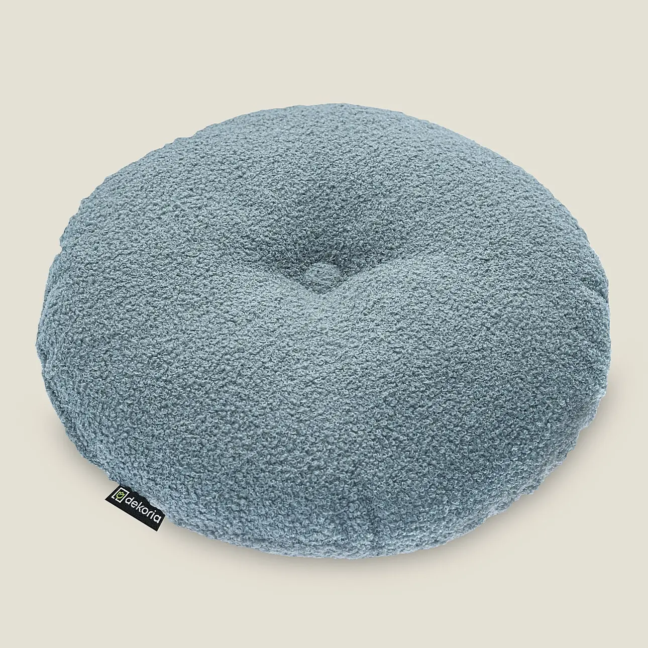 Dekoria Sametový polštář s knoflíkem, modrá, ⌀37 cm, Boucle Teddy, 702-86