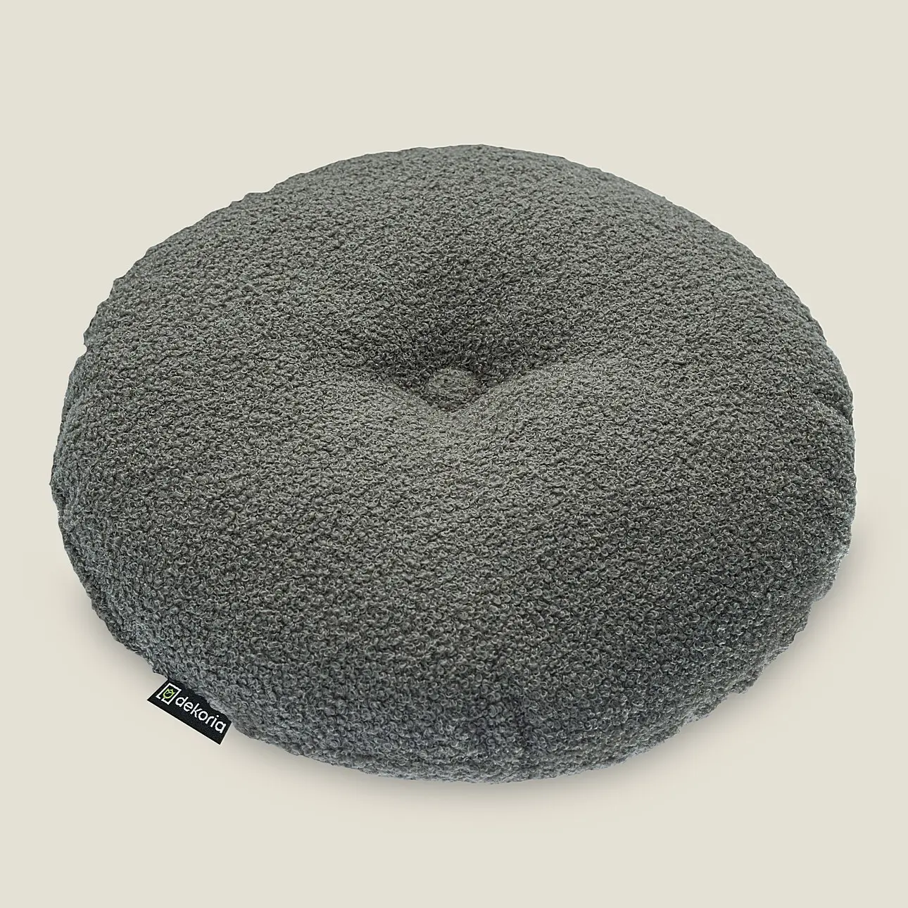 Dekoria Sametový polštář s knoflíkem, tmavě šedá, ⌀37 cm, Boucle Teddy, 702-83