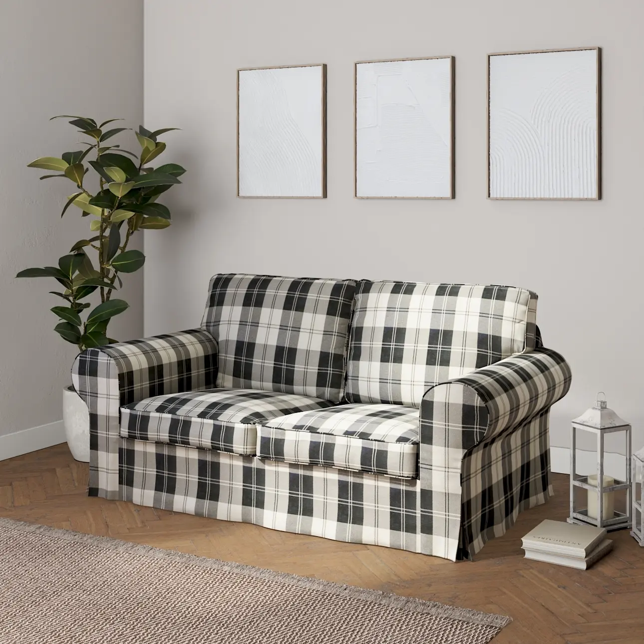 Dekoria Potah na pohovku IKEA Ektorp 2-místná rozkládací  NOVÝ MODEL 2012,  černo-bílá kostka, Ektorp 2-m rozkl. od 2012, Edinburgh, 115-74