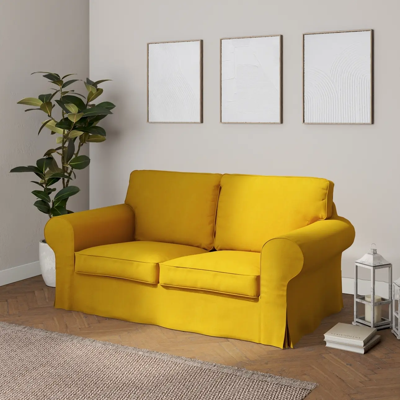 Dekoria Potah na pohovku IKEA Ektorp 2-místná rozkládací  NOVÝ MODEL 2012, hořčicový šenil, Ektorp 2-m rozkl. od 2012, Etna, 705-04
