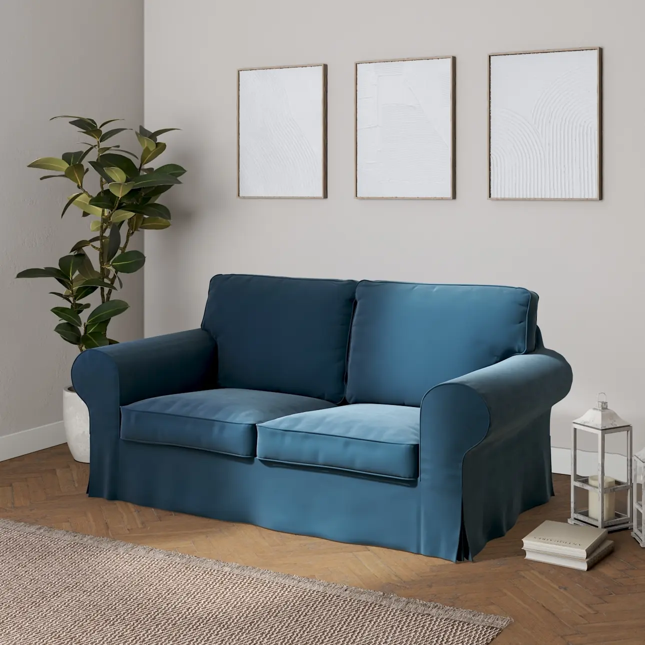 Dekoria Potah na pohovku IKEA Ektorp 2-místná rozkládací  NOVÝ MODEL 2012, staroněmecká modrá, Ektorp 2-m rozkl. od 2012, Velvet, 704-16