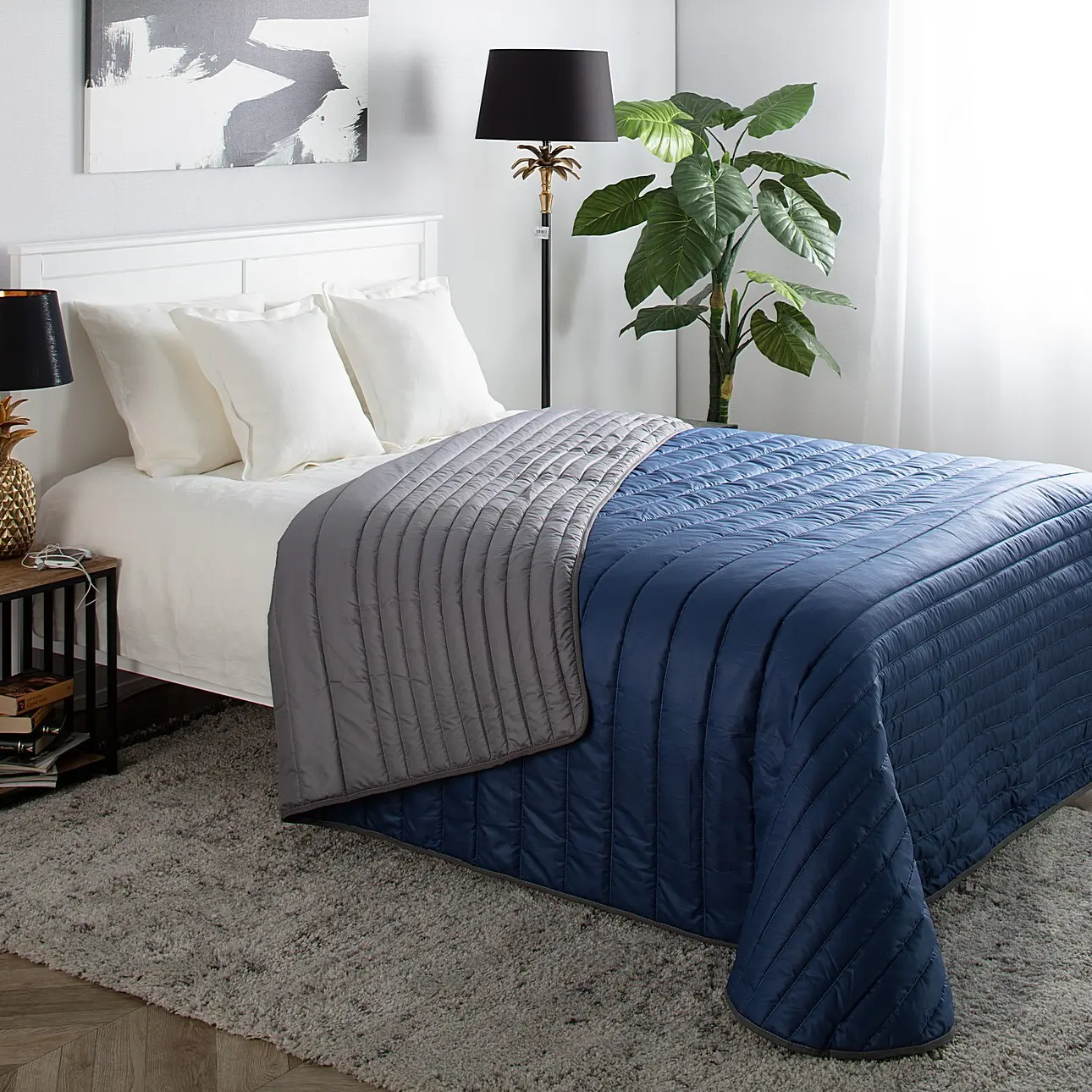 Dekoria Prošívaný přehoz Soft Touch Blue 220x240cm, 220 x 240 cm