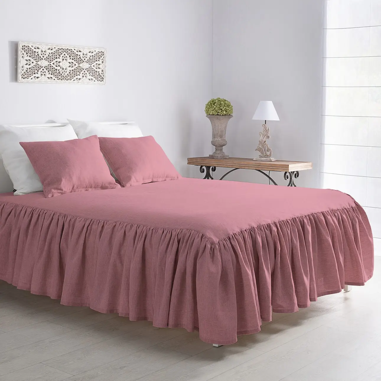 Dekoria Přehoz Linen Frilly 160x210 cm růžový, 160 x 210 CM