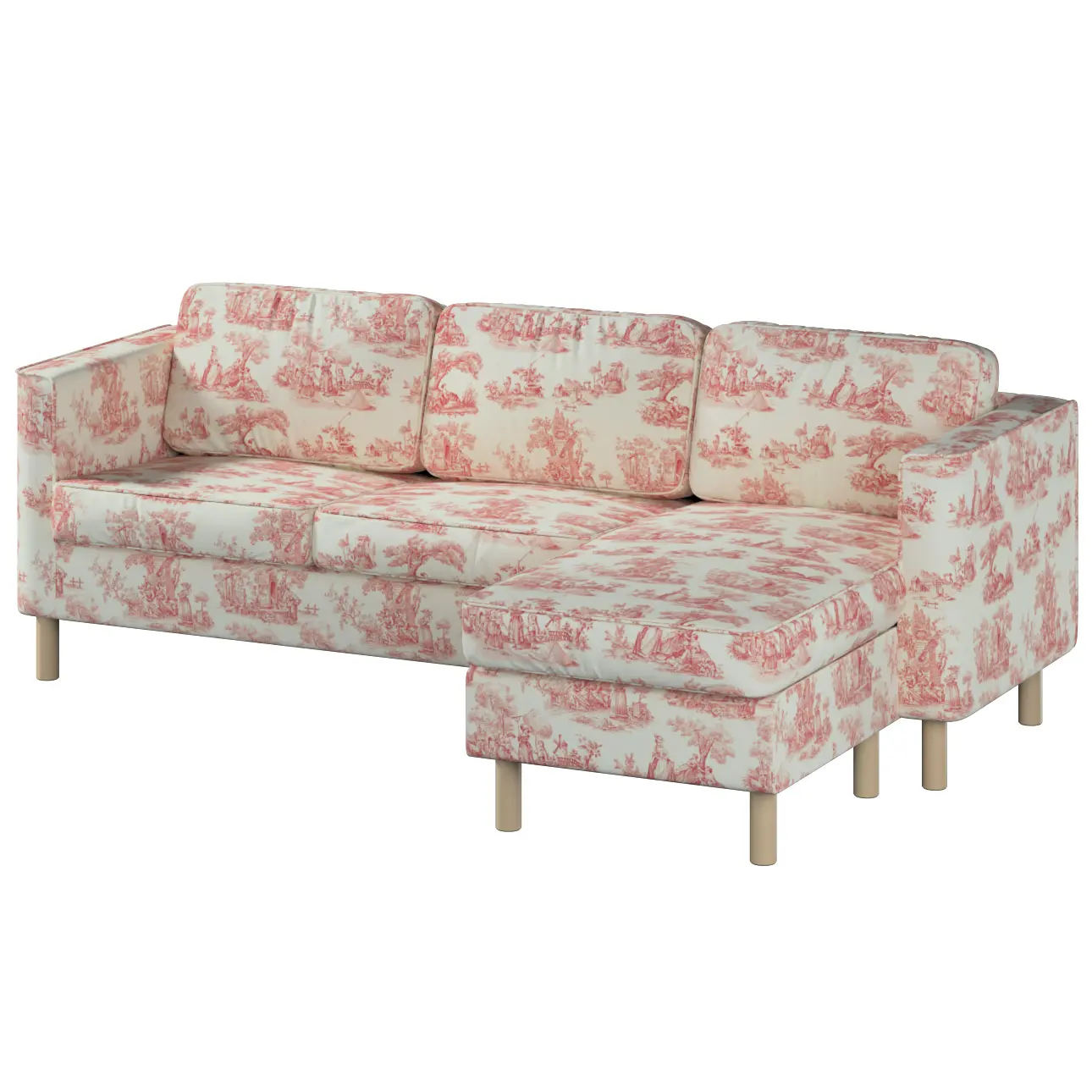 Dekoria Potah na pohovku Pärup pro 3 místa s lehátkem, pozadí režné, červené postavy, 235x148x86, Avinon, 132-15