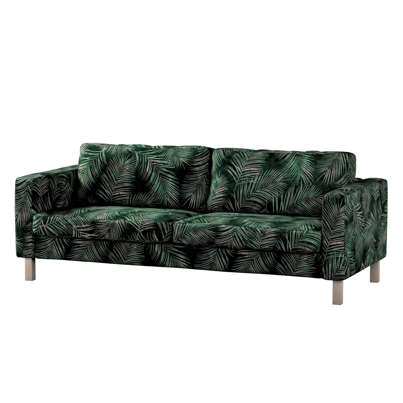 Dekoria Potah na pohovku IKEA Karlstad, 3-místná, rozkládací, stylizované palmové listy na zeleném podkladu, Potah na Karlstad, 3-místná, rozkládací, Velvet, 704-21