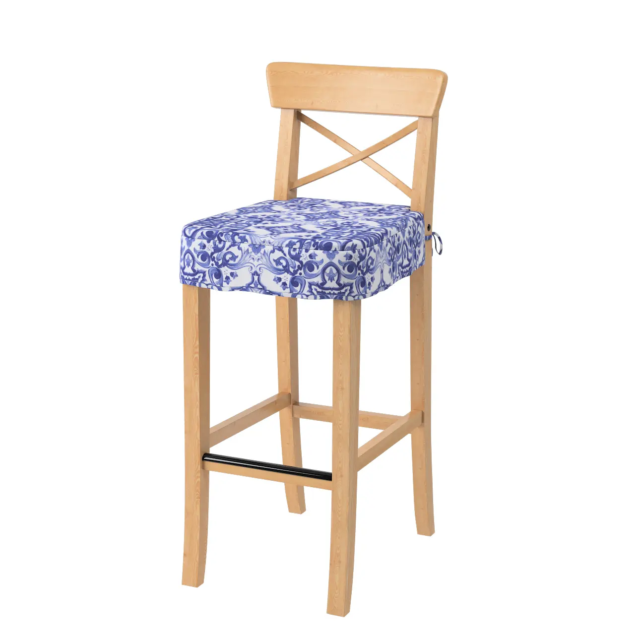 Dekoria Sedák na židli IKEA Ingolf - barová, modré vzory na bílém pozadí, barová židle Ingolf, Aria, 145-17