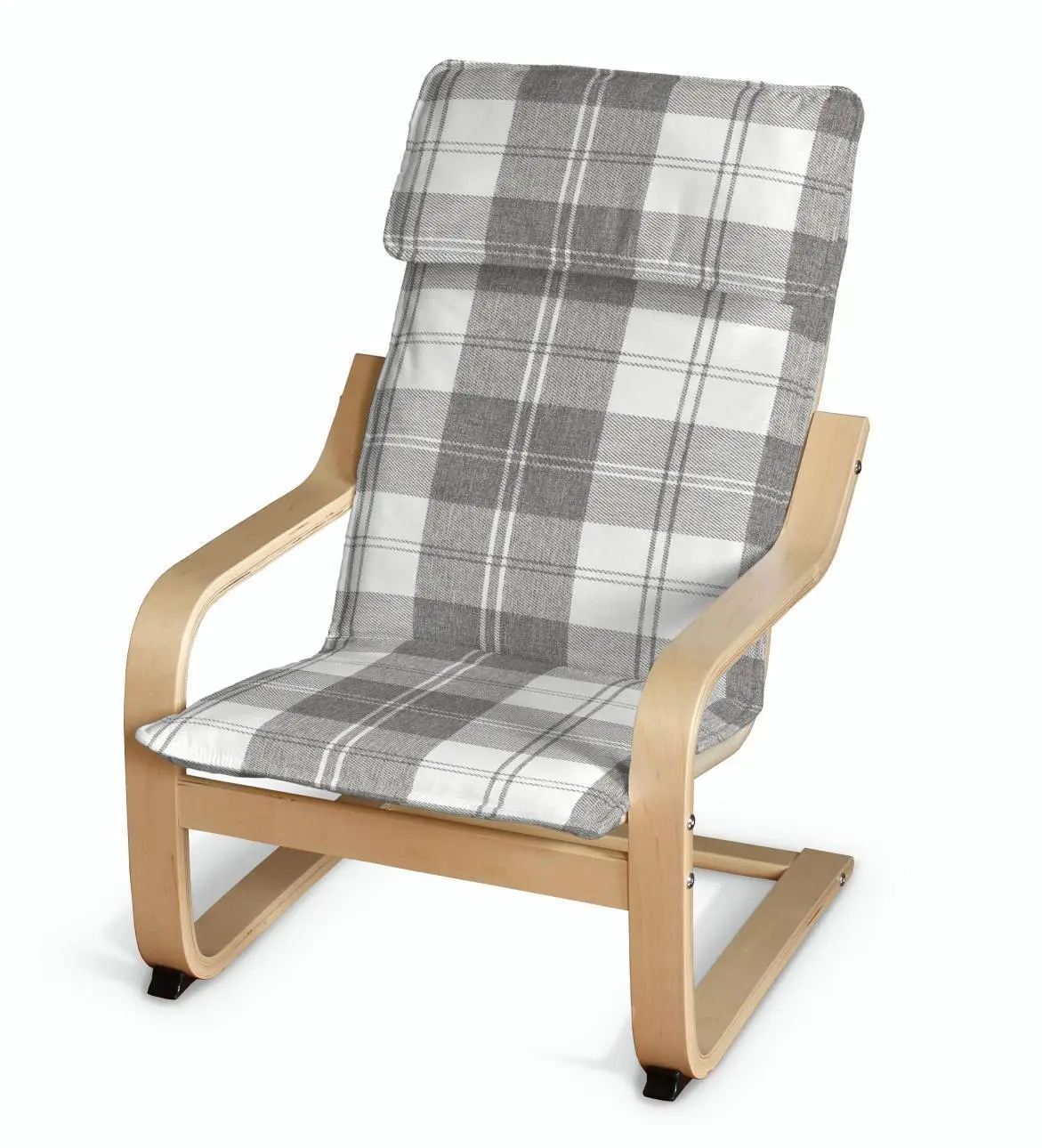 Dekoria Sedák na dětské křeslo IKEA Poäng, šedo - bílá kostka , Poäng - dětské křeslo, Edinburgh, 115-79