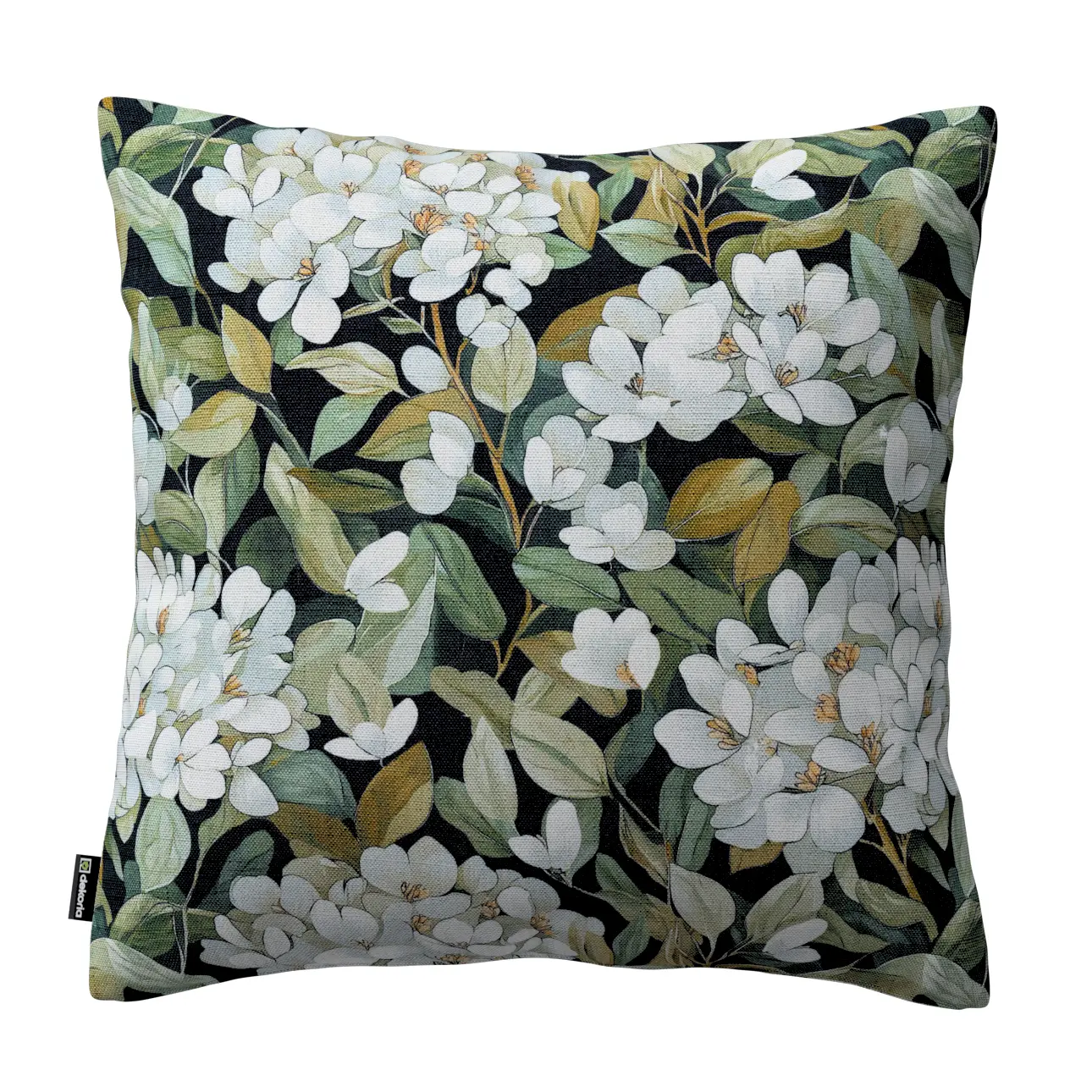 Dekoria Kinga - potah na polštář jednoduchý, světlé květy na černém podkladu, 50 x 50 cm, Botanic Viscose, 145-19