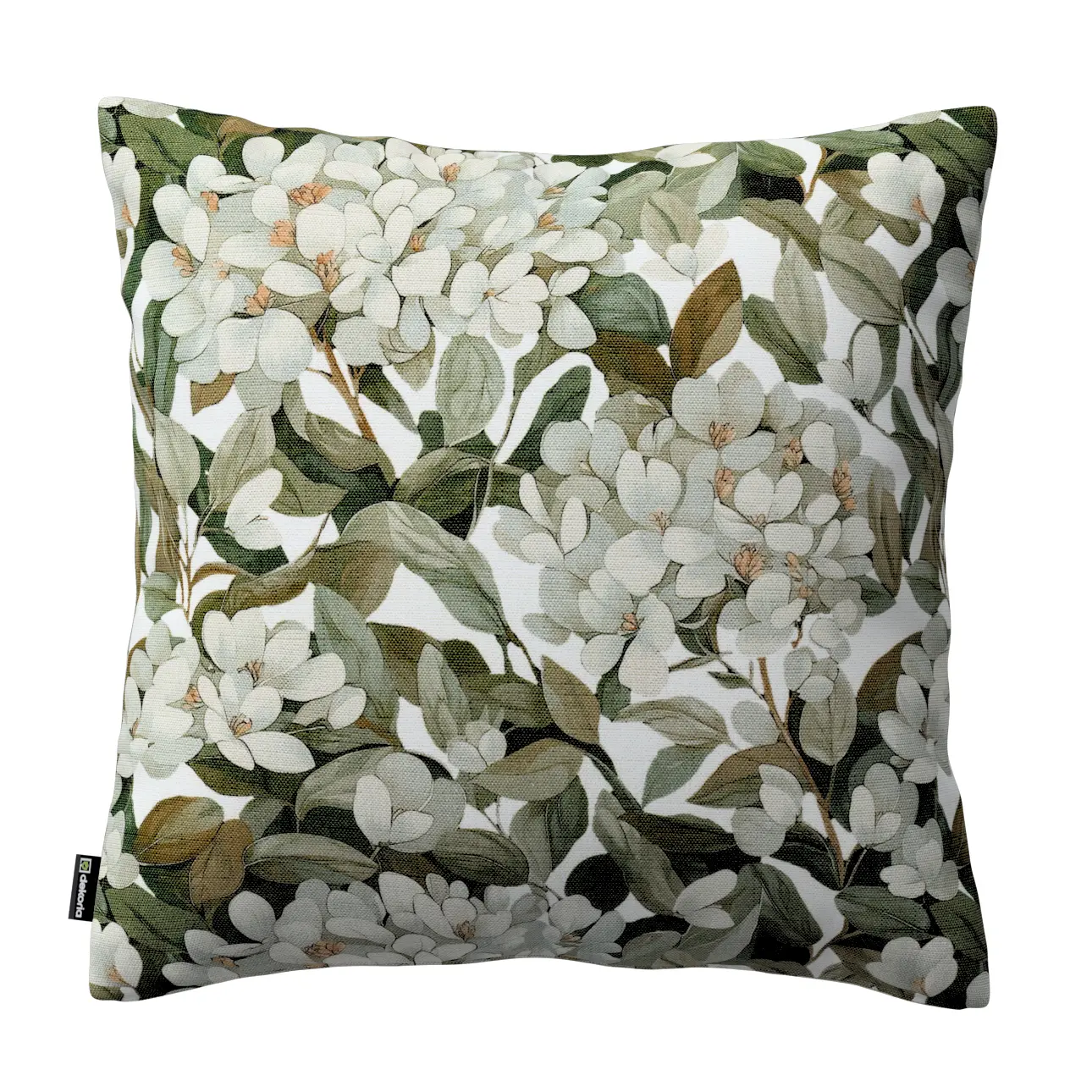 Dekoria Kinga - potah na polštář jednoduchý, zelené listy na bílém podkladu, 50 x 50 cm, Botanic Viscose, 145-20