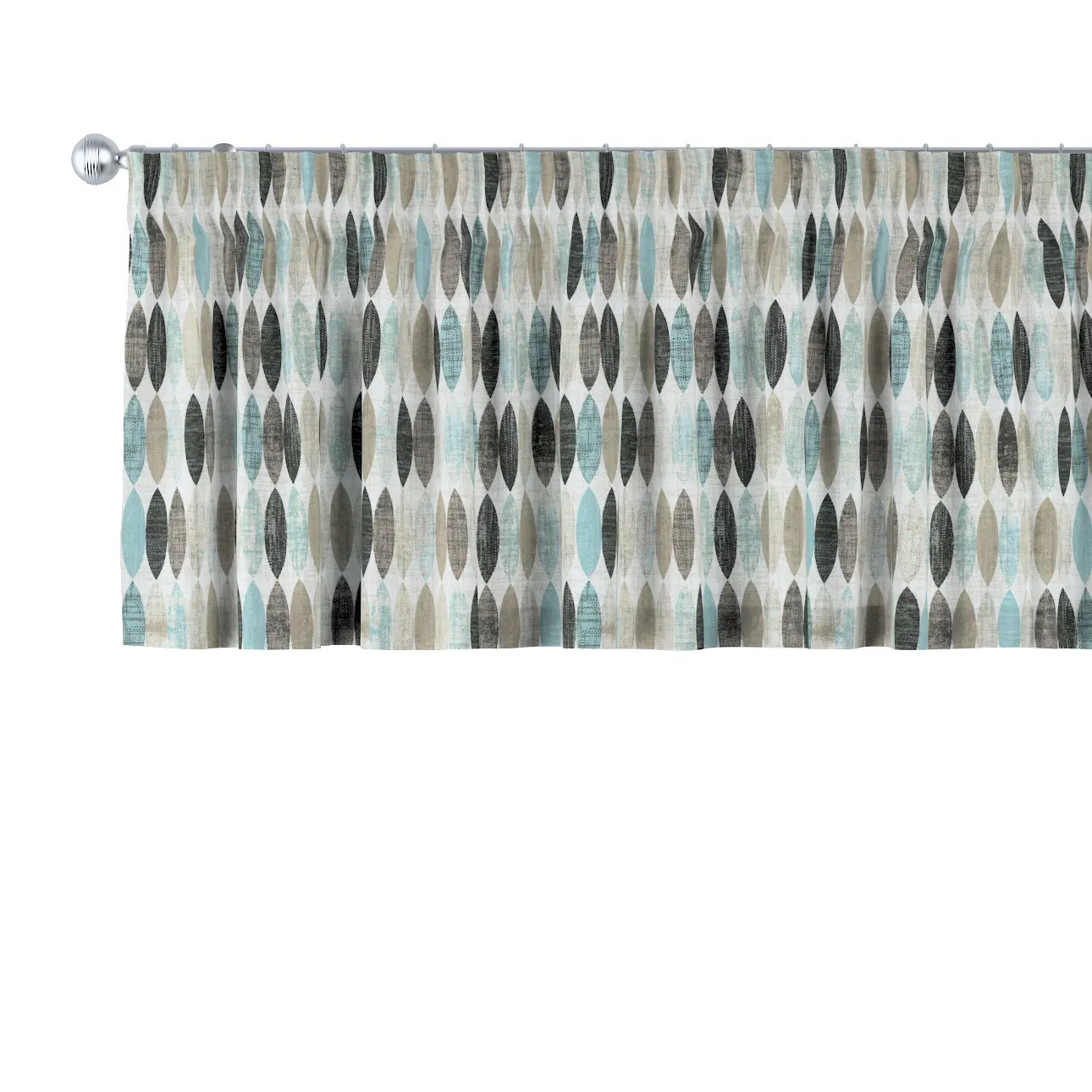 Dekoria Krátký závěs na řasící pásce, oválky odstíny černé, hnědo-šedé a modré na světlém podkladu, 260 x 40 cm, Modern, 141-91