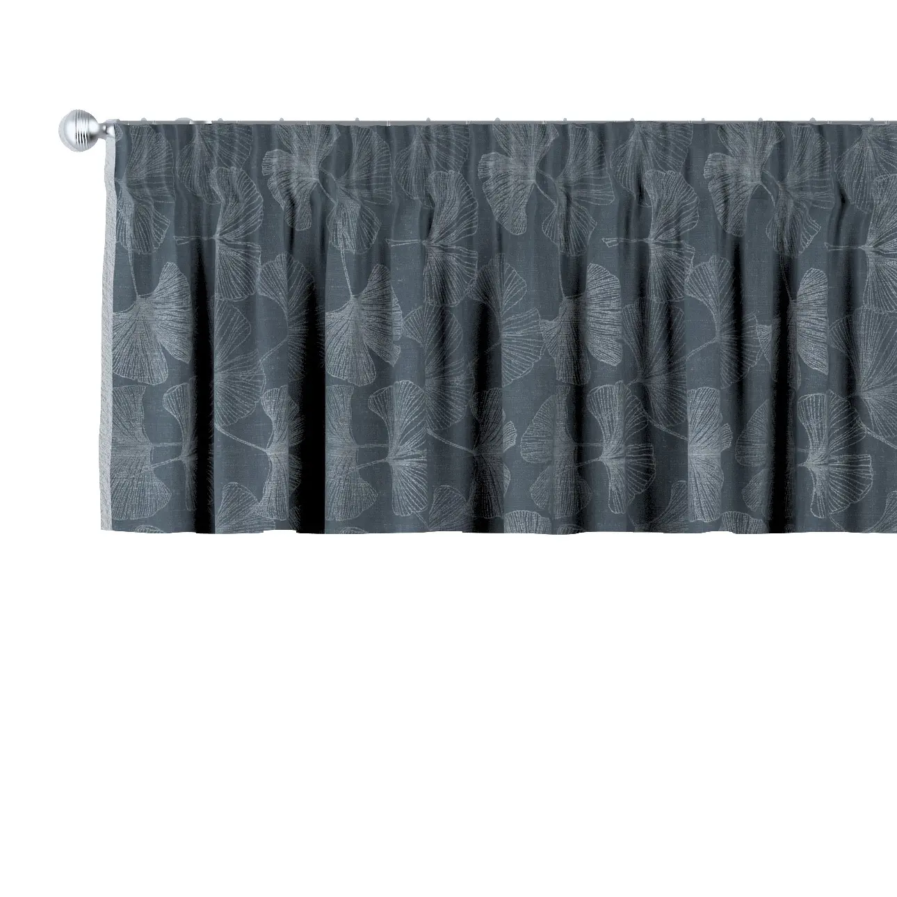 Dekoria Krátký závěs na řasící pásce, stříbrné listy na grafitovém podkladu, 130 x 40 cm, Flowers, 143-52