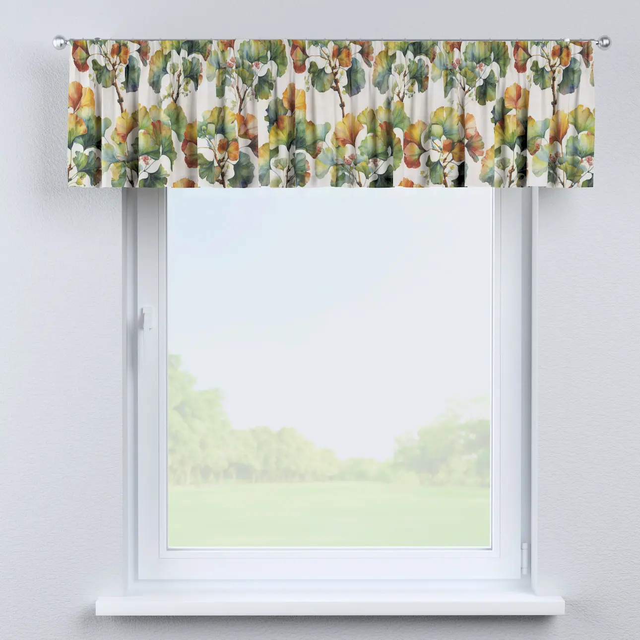 Dekoria Krátký závěs na řasící pásce, vícebarevné květy na bílém podkladu, 130 x 40 cm, Botanic Viscose, 145-18