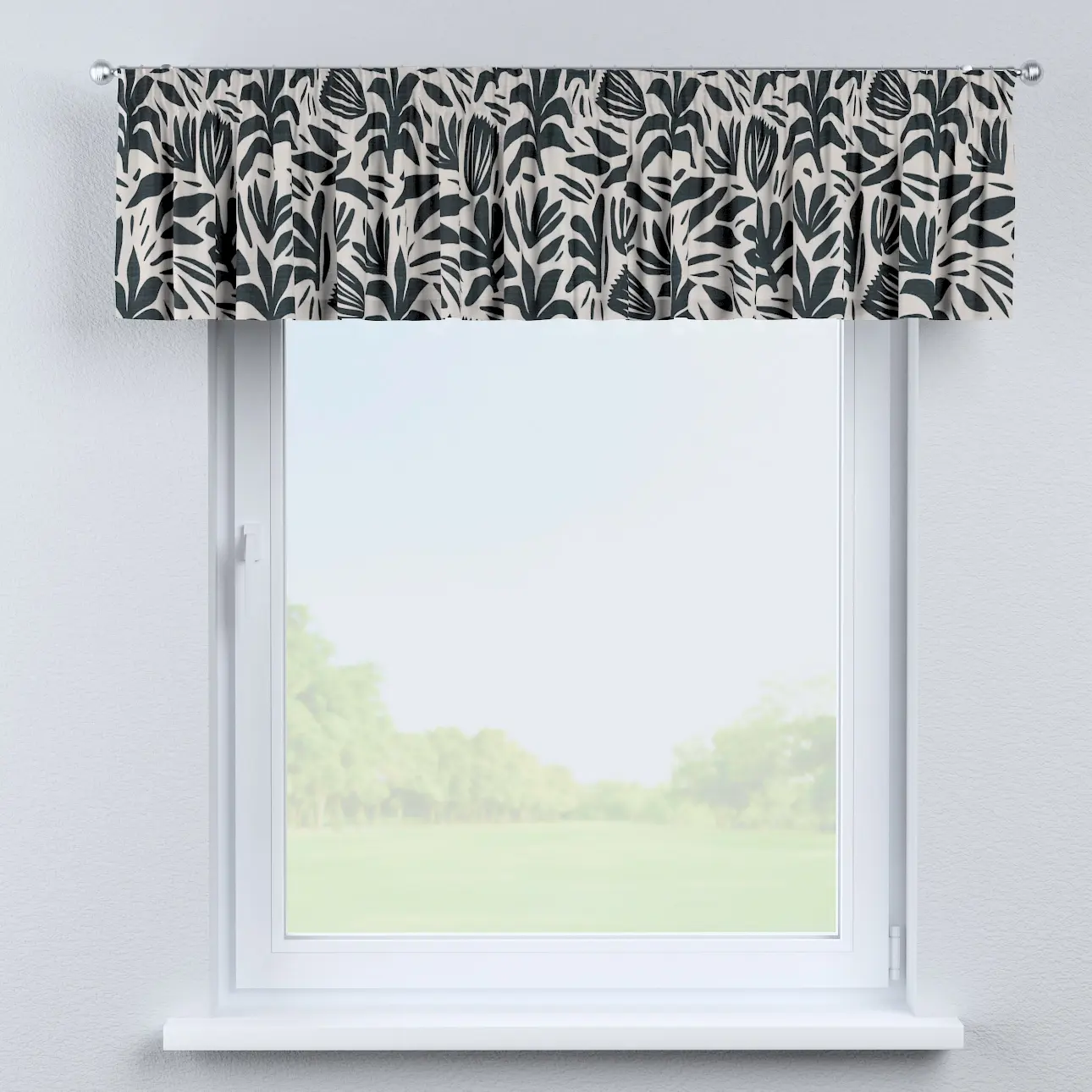 Dekoria Krátký závěs na řasící pásce, rostlinný motiv na krémovém podkladu, 130 x 40 cm, Botanic Viscose, 145-21