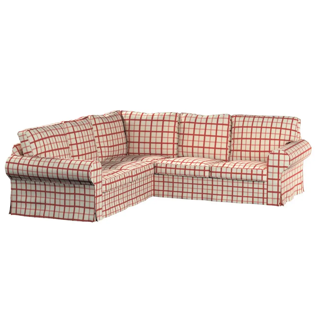 Dekoria Potah na pohovku IKEA  Ektorp rohová, režný podklad,červená mřížka, pohovka Ektorp rohová, Avinon, 131-15