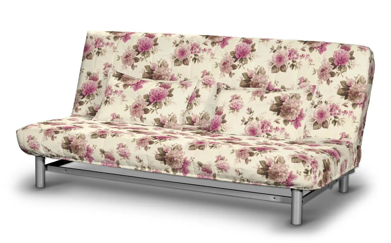 Dekoria Potah na pohovku IKEA  Beddinge krátký, růžovo - béžové růže na krémovém pozadí, potah na pohovku + 2 polštáře, Londres, 141-07