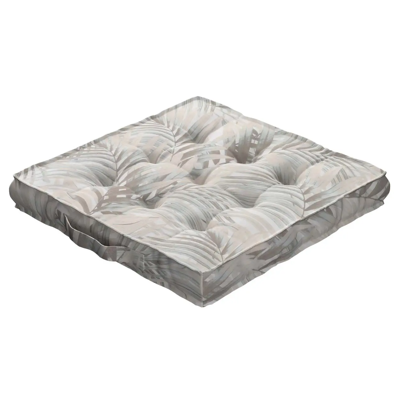 Dekoria Sedák Kuba s úchytem 40x40x6cm nebo 50x50x10cm, béžovo-krémové palmové listy bílém podkladu, 40 x 40 x 6 cm, Gardenia, 142-14