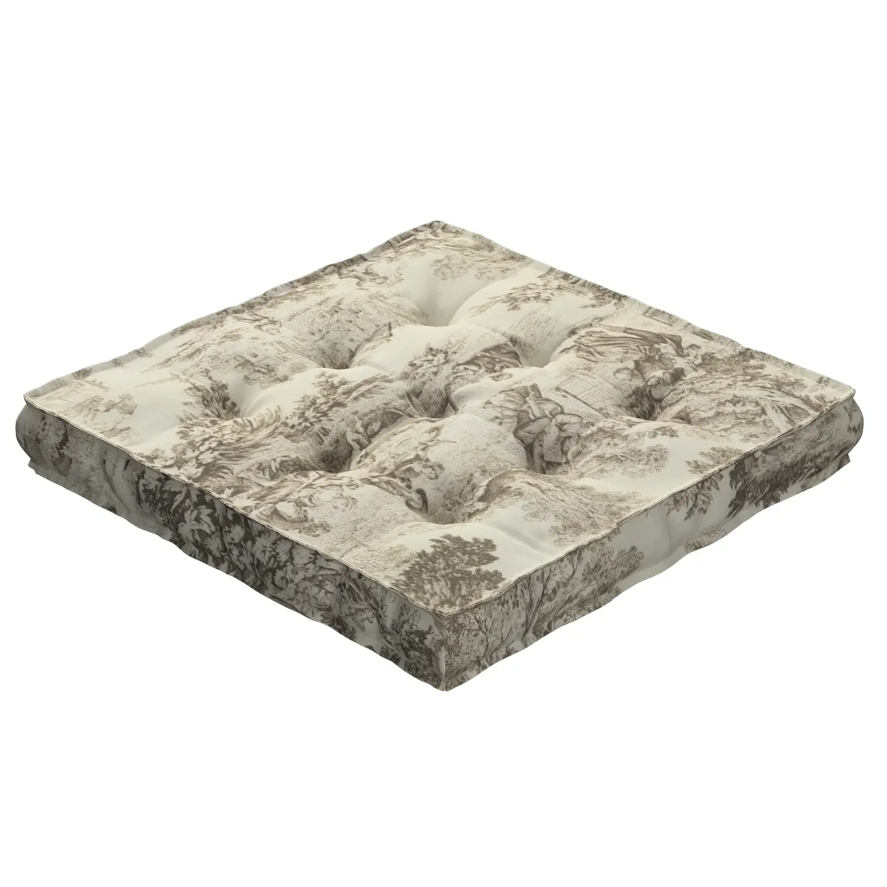 Dekoria Sedák Kuba s úchytem 40x40x6cm nebo 50x50x10cm, ecru pozadí, béžové postavy, 40 x 40 x 6 cm, Avinon, 144-53