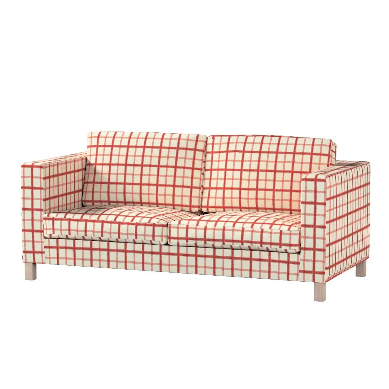 Dekoria Potah na pohovku IKEA  Karlanda rozkládací, krátký, režný podklad,červená mřížka, pohovka Karlanda rozkládací, Avinon, 131-15
