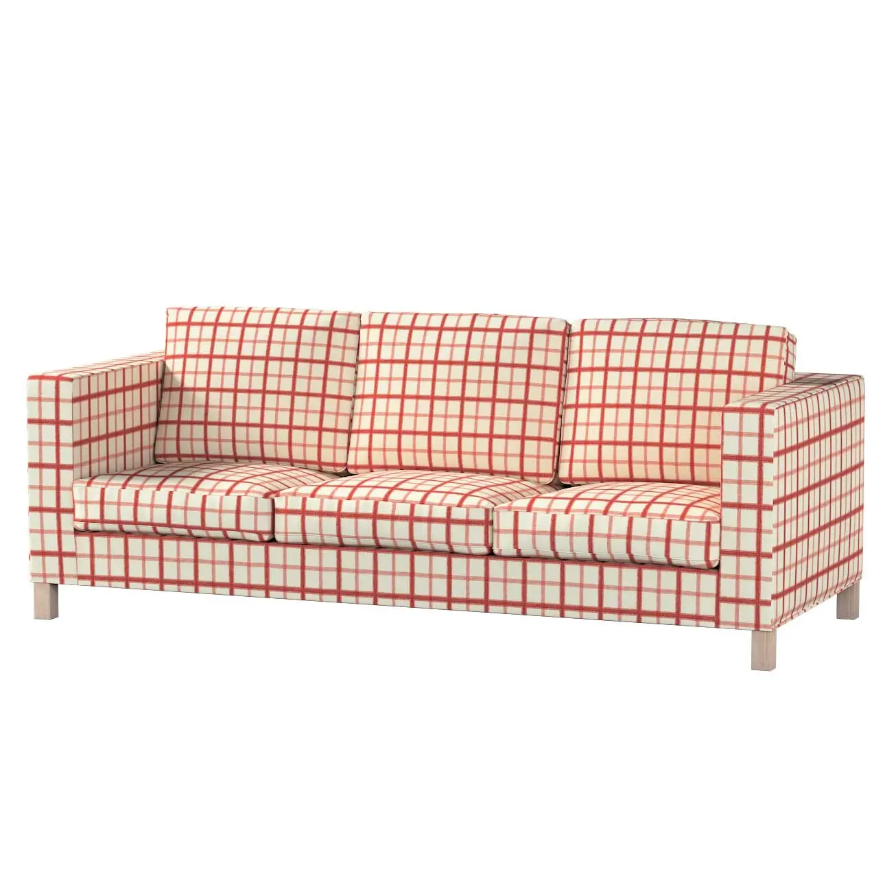 Dekoria Potah na pohovku IKEA  Karlanda 3-místná nerozkládací, krátký, režný podklad,červená mřížka, pohovka Karlanda 3-místná, Avinon, 131-15
