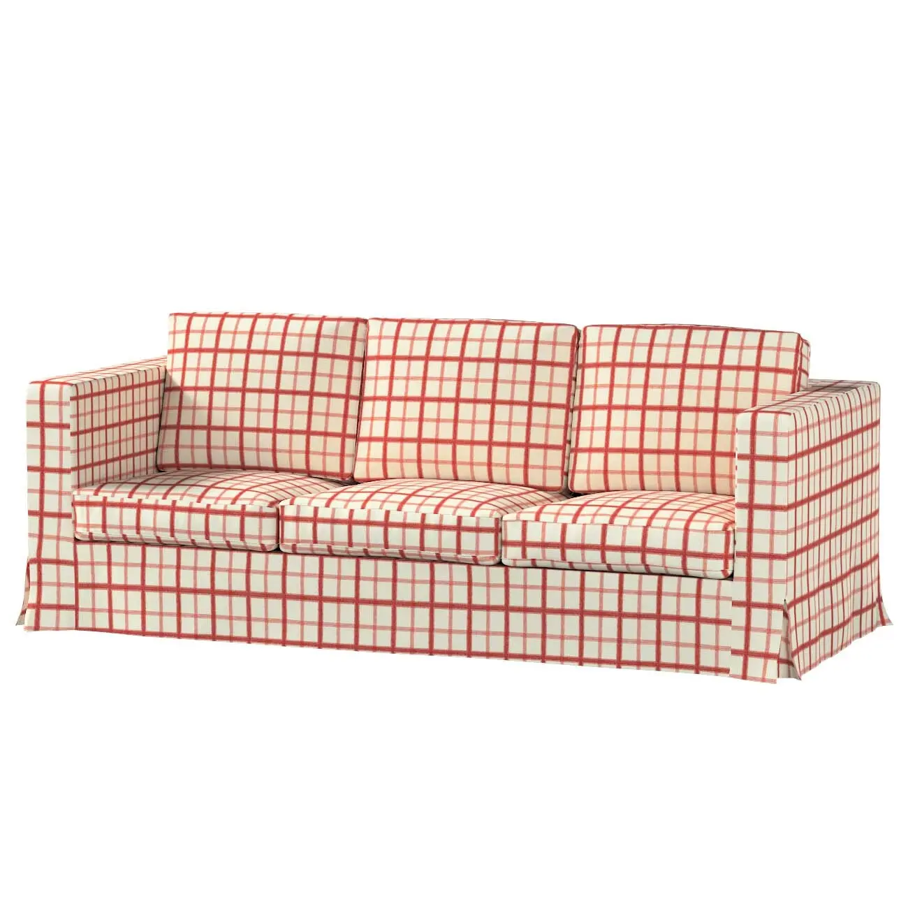 Dekoria Potah na pohovku IKEA  Karlanda 3-místná nerozkládací, dlouhý, režný podklad,červená mřížka, pohovka Karlanda 3-místná, Avinon, 131-15