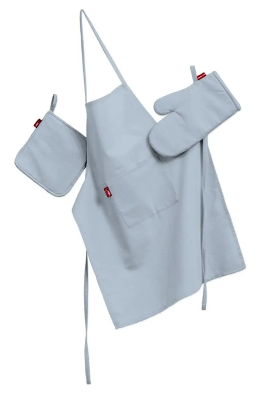 Dekoria Kuchyňský komplet - chňapka, rukavice a zástěra, pastelová blankytná, sada, Loneta, 133-35