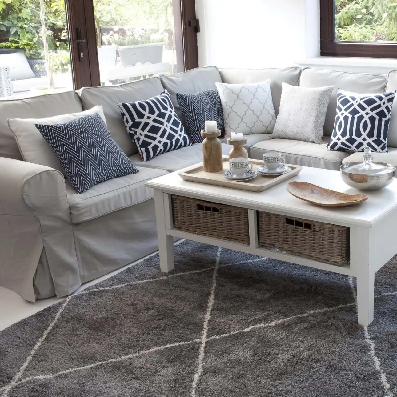 Dekoria Koberec Morocco Royal Rhombs dark grey/cream 160x230cm, 160 x 230 cm