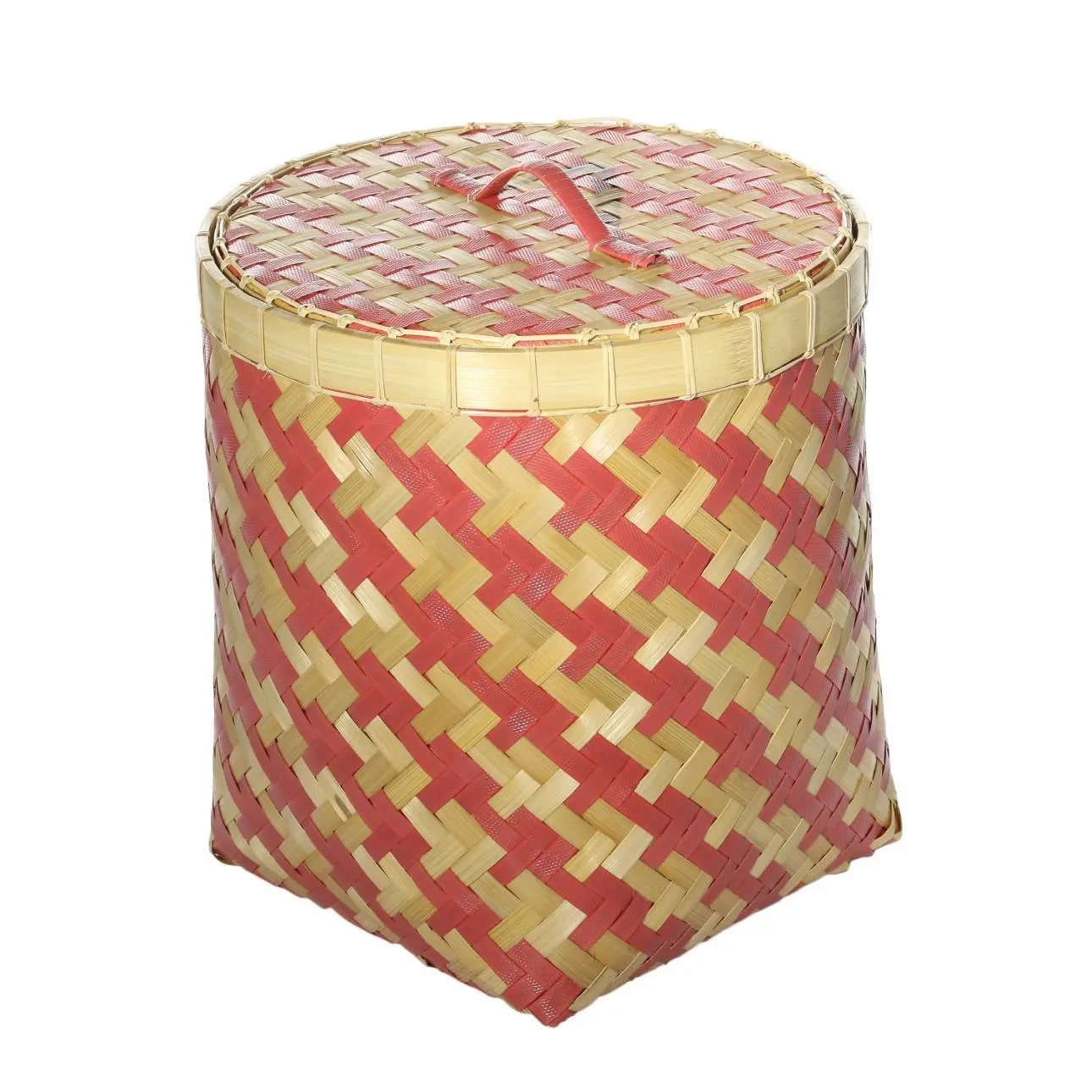 Dekoria Koš s víkem Stripes 37,5x41cm malinový, 38 x 38 x 41 cm
