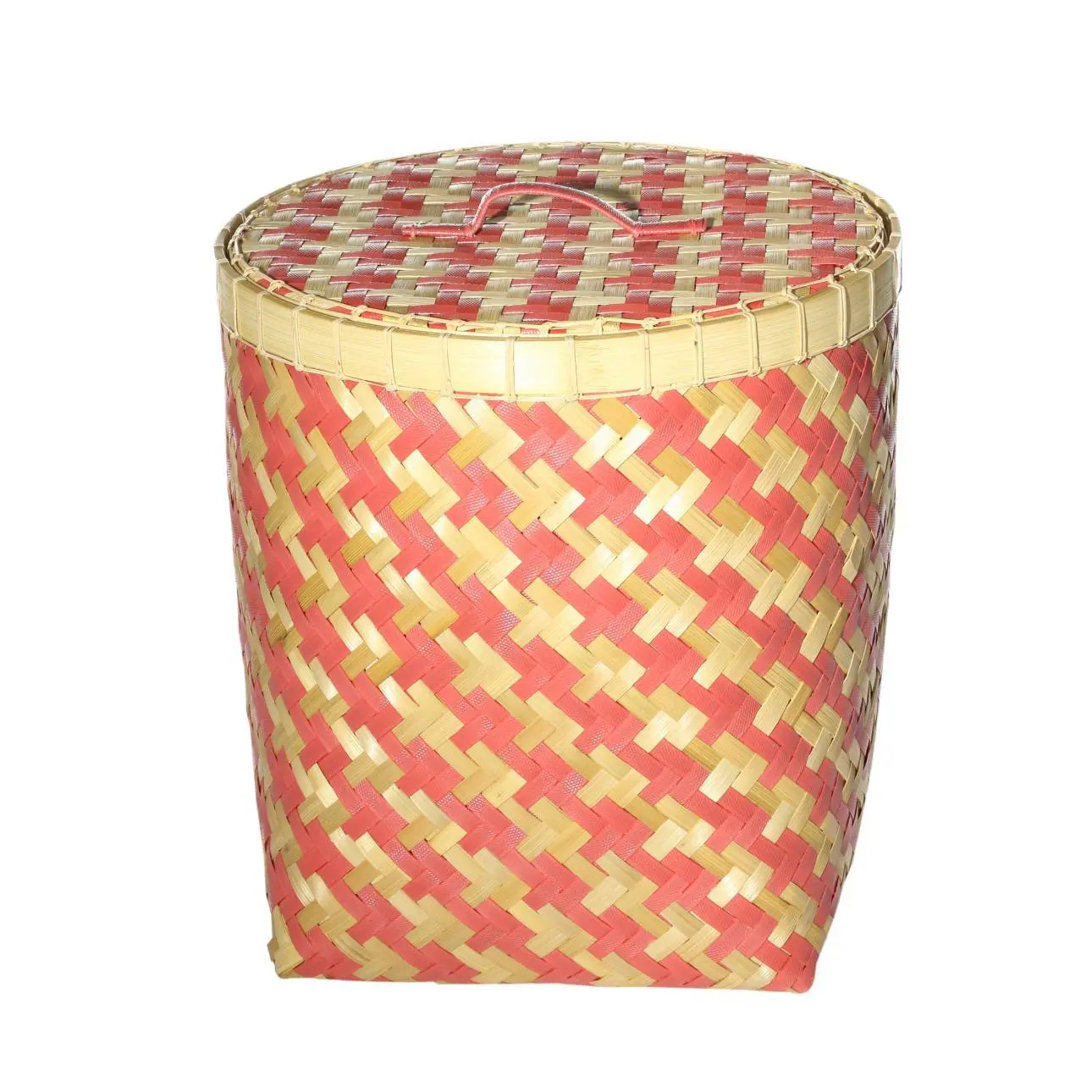 Dekoria Koš s víkem Stripes 45x47cm malinový, 45 x 45 x 47 cm