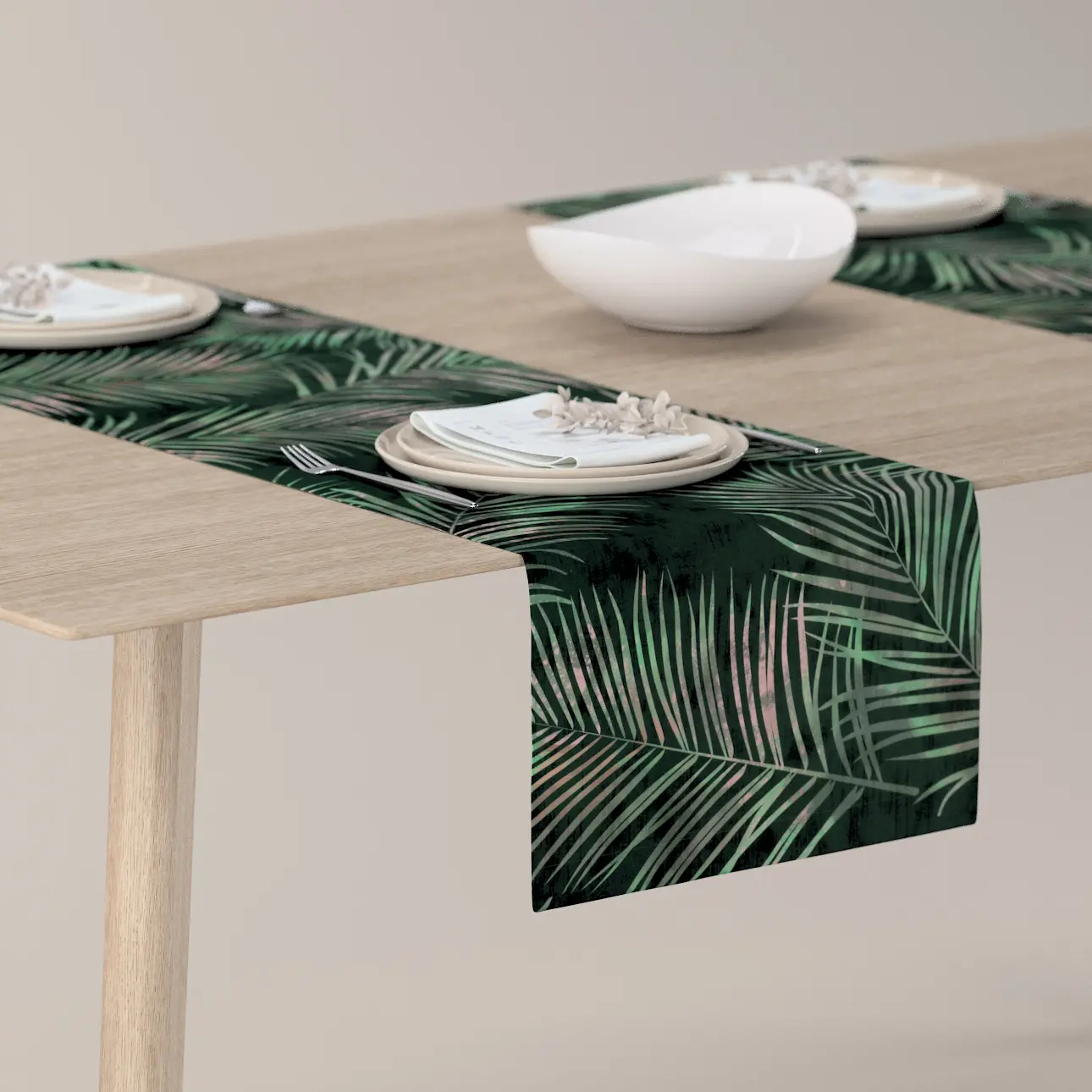 Dekoria Stolní běhoun, stylizované palmové listy na zeleném podkladu, 40 x 130 cm, Velvet, 704-21
