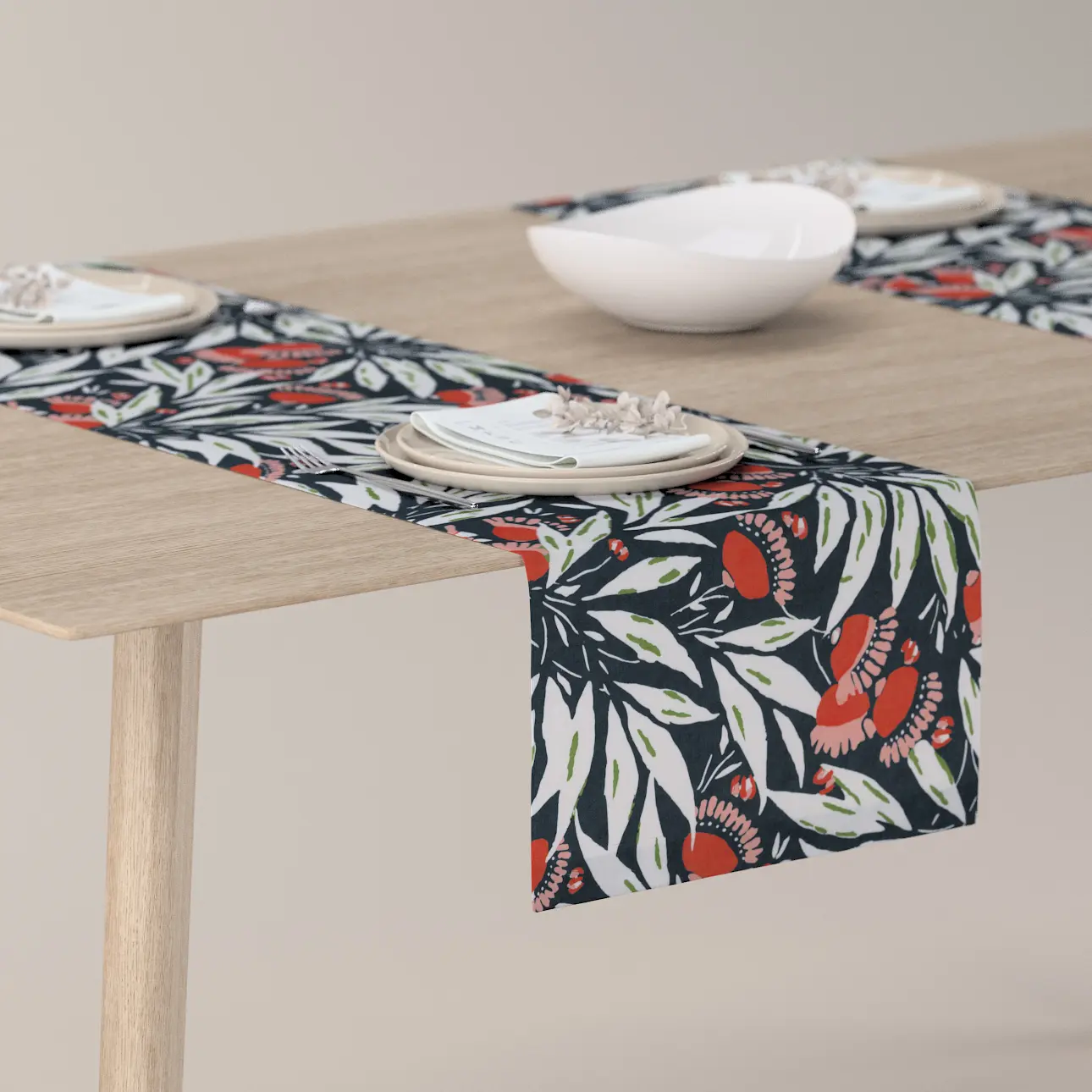 Dekoria Stolní běhoun, tmavě modrá a červená, 40 x 130 cm, Gardenia, 144-20
