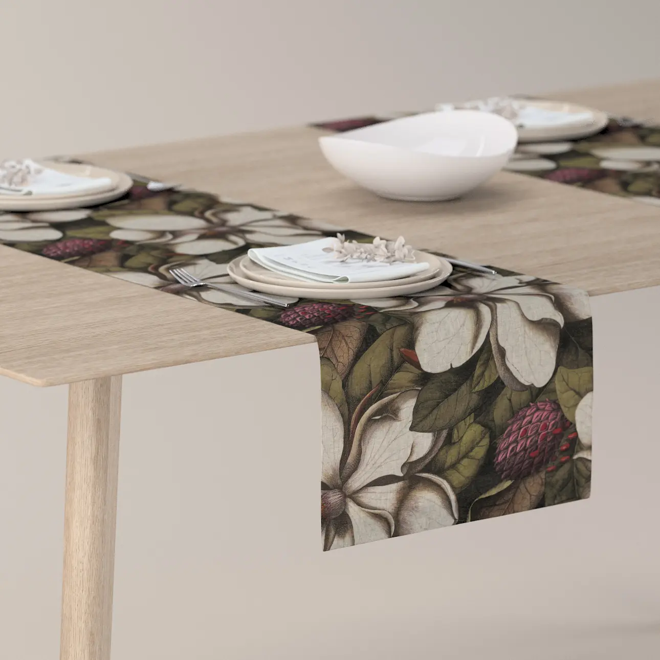 Dekoria Stolní běhoun, béžovo-zelená, 40 x 130 cm, Gardenia, 144-24