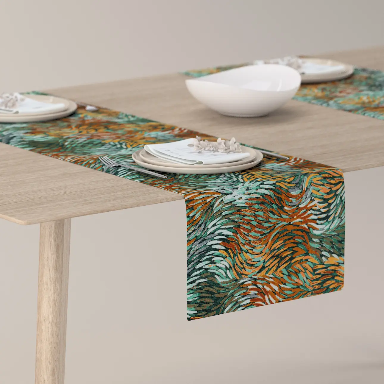 Dekoria Stolní běhoun, zelená/oranžová, 40 x 130 cm, Intenso Premium, 144-31