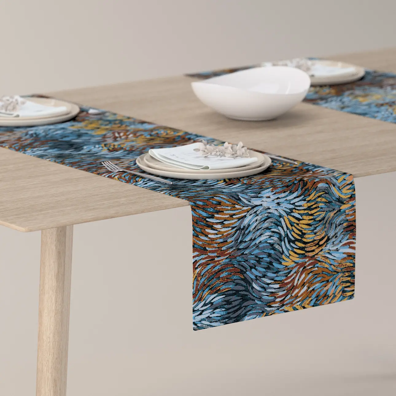 Dekoria Stolní běhoun, modro-oranžová, 40 x 130 cm, Intenso Premium, 144-37