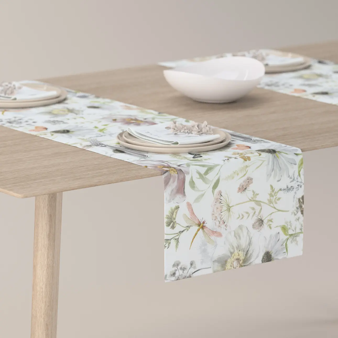 Dekoria Stolní běhoun, bílá, růžová, zelená, 40 x 130 cm, Gardenia, 143-96
